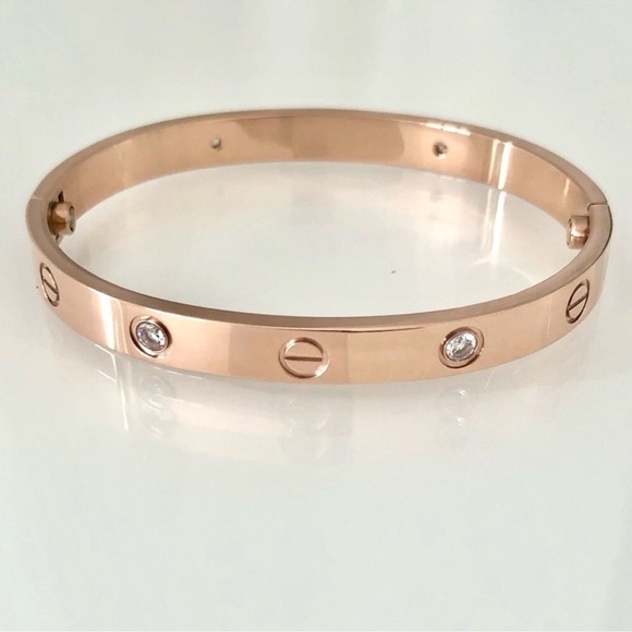 Screw Cuff Bangle Bracelet in Rose Gold with Stones - Picture 1 of 7